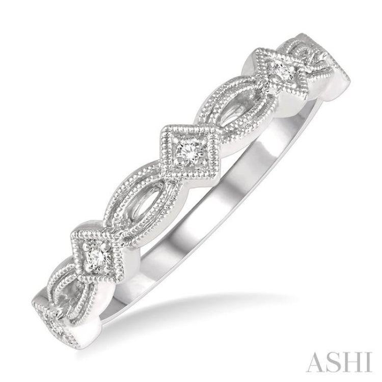 1/20 Ctw Interlinking Marquise & Rhombus Mount Round Cut Diamond Stackable Band in 14K White Gold 1/20 Ctw Interlinking Marquise & Rhombus Mount Round Cut Diamond Stackable Band in 14K White Gold