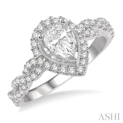 3/4 Ctw Intertwined Shank Round Cut Diamond Ladies Engagement Ring with 3/8 Ct Pear Shaped Center Stone in 14K White Gold 3/4 Ctw Intertwined Shank Round Cut Diamond Ladies Engagement Ring with 3/8 Ct Pear Shaped Center Stone in 14K White Gold