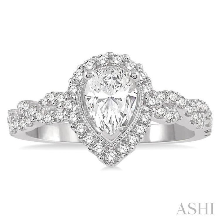 3/4 Ctw Intertwined Shank Round Cut Diamond Ladies Engagement Ring with 3/8 Ct Pear Shaped Center Stone in 14K White Gold 3/4 Ctw Intertwined Shank Round Cut Diamond Ladies Engagement Ring with 3/8 Ct Pear Shaped Center Stone in 14K White Gold