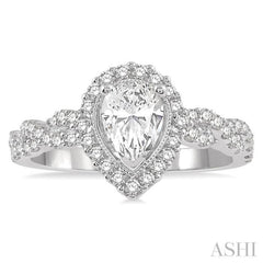 3/4 Ctw Intertwined Shank Round Cut Diamond Ladies Engagement Ring with 3/8 Ct Pear Shaped Center Stone in 14K White Gold 3/4 Ctw Intertwined Shank Round Cut Diamond Ladies Engagement Ring with 3/8 Ct Pear Shaped Center Stone in 14K White Gold