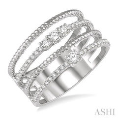 3/8 Ctw Rope and Round Diamond Multi Row Layered Fashion Ring in 14K White Gold 3/8 Ctw Rope and Round Diamond Multi Row Layered Fashion Ring in 14K White Gold