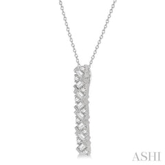1/2 Ctw Zigzag Baguette and Round Cut Diamond Bar Pendant With Chain in 14K White Gold 1/2 Ctw Zigzag Baguette and Round Cut Diamond Bar Pendant With Chain in 14K White Gold