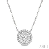 3/4 Ctw Circular Round Cut Diamond Lovebright Pendant With Chain in 14K White Gold