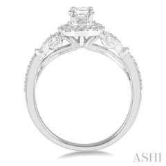 5/8 Ctw Lattice Shank Oval and Round Cut Diamond Ladies Engagement Ring with 3/8 Ct Oval Cut Center Stone in 14K White Gold 5/8 Ctw Lattice Shank Oval and Round Cut Diamond Ladies Engagement Ring with 3/8 Ct Oval Cut Center Stone in 14K White Gold