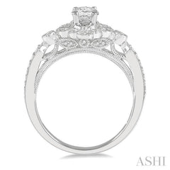 5/8 Ctw Lattice Oval and Round Cut Diamond Ladies Engagement Ring with 3/8 Ct Oval Cut Center Stone in 14K White Gold 5/8 Ctw Lattice Oval and Round Cut Diamond Ladies Engagement Ring with 3/8 Ct Oval Cut Center Stone in 14K White Gold