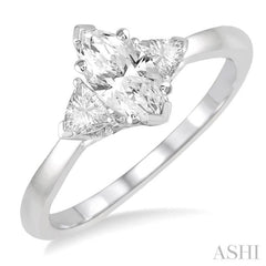 3/4 Ctw Marquise and Triangular Cut Diamond Ladies Engagement Ring with 1/2 Ct Marquise cut Center Stone in 14K White Gold 3/4 Ctw Marquise and Triangular Cut Diamond Ladies Engagement Ring with 1/2 Ct Marquise cut Center Stone in 14K White Gold