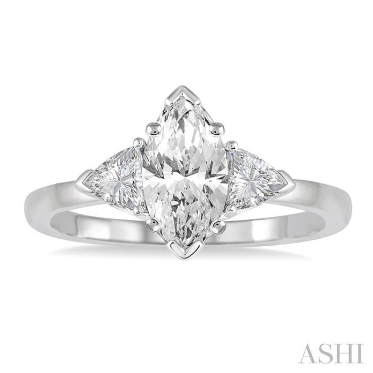 3/4 Ctw Marquise and Triangular Cut Diamond Ladies Engagement Ring with 1/2 Ct Marquise cut Center Stone in 14K White Gold 3/4 Ctw Marquise and Triangular Cut Diamond Ladies Engagement Ring with 1/2 Ct Marquise cut Center Stone in 14K White Gold