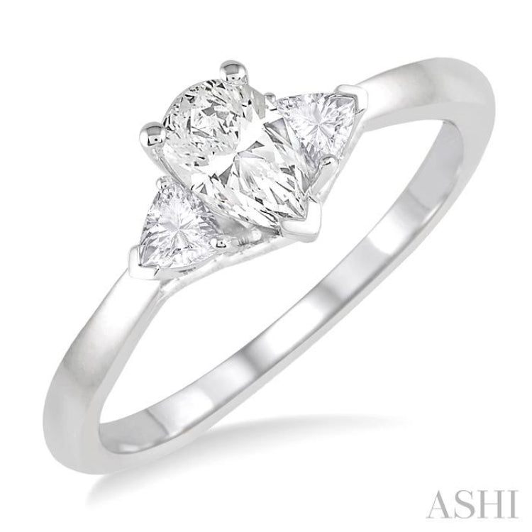 3/4 Ctw Pear and Triangle Cut Diamond Ladies Engagement Ring with 1/2 Ct Pear Cut Center Stone in 14K White Gold 3/4 Ctw Pear and Triangle Cut Diamond Ladies Engagement Ring with 1/2 Ct Pear Cut Center Stone in 14K White Gold