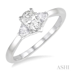 3/4 Ctw Pear and Triangle Cut Diamond Ladies Engagement Ring with 1/2 Ct Pear Cut Center Stone in 14K White Gold 3/4 Ctw Pear and Triangle Cut Diamond Ladies Engagement Ring with 1/2 Ct Pear Cut Center Stone in 14K White Gold
