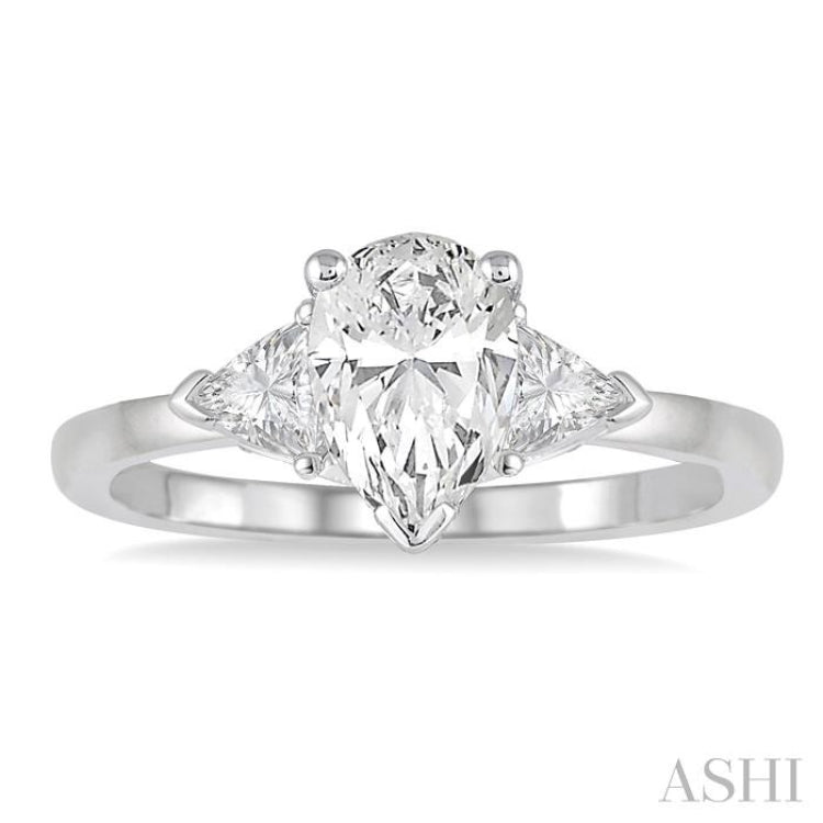 3/4 Ctw Pear and Triangle Cut Diamond Ladies Engagement Ring with 1/2 Ct Pear Cut Center Stone in 14K White Gold 3/4 Ctw Pear and Triangle Cut Diamond Ladies Engagement Ring with 1/2 Ct Pear Cut Center Stone in 14K White Gold