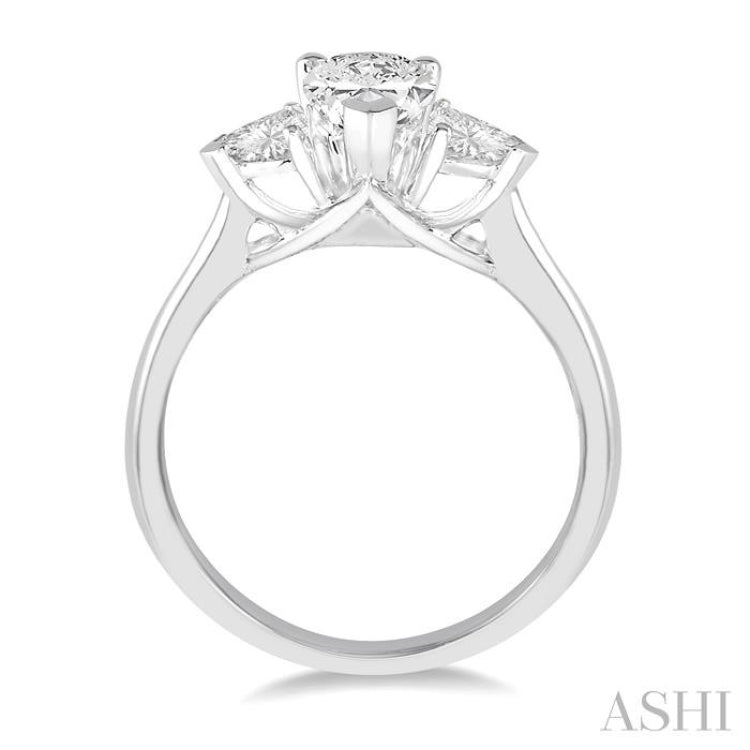 3/4 Ctw Pear and Triangle Cut Diamond Ladies Engagement Ring with 1/2 Ct Pear Cut Center Stone in 14K White Gold 3/4 Ctw Pear and Triangle Cut Diamond Ladies Engagement Ring with 1/2 Ct Pear Cut Center Stone in 14K White Gold
