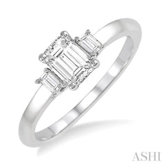 5/8 Ctw Emerald and Baguette Diamond Engagement Ring with 1/2 Ct Emerald cut Center Stone in 14K White Gold 5/8 Ctw Emerald and Baguette Diamond Engagement Ring with 1/2 Ct Emerald cut Center Stone in 14K White Gold