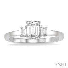 5/8 Ctw Emerald and Baguette Diamond Engagement Ring with 1/2 Ct Emerald cut Center Stone in 14K White Gold 5/8 Ctw Emerald and Baguette Diamond Engagement Ring with 1/2 Ct Emerald cut Center Stone in 14K White Gold