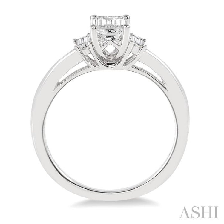 5/8 Ctw Emerald and Baguette Diamond Engagement Ring with 1/2 Ct Emerald cut Center Stone in 14K White Gold 5/8 Ctw Emerald and Baguette Diamond Engagement Ring with 1/2 Ct Emerald cut Center Stone in 14K White Gold