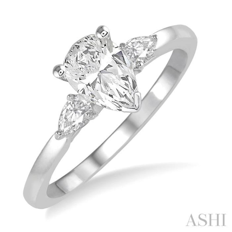 3/4 Ctw Pear Cut Diamond Ladies Engagement Ring With 1/2 Ct Pear Cut Center Stone in 14K White Gold 3/4 Ctw Pear Cut Diamond Ladies Engagement Ring With 1/2 Ct Pear Cut Center Stone in 14K White Gold