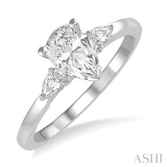 3/4 Ctw Pear Cut Diamond Ladies Engagement Ring With 1/2 Ct Pear Cut Center Stone in 14K White Gold 3/4 Ctw Pear Cut Diamond Ladies Engagement Ring With 1/2 Ct Pear Cut Center Stone in 14K White Gold