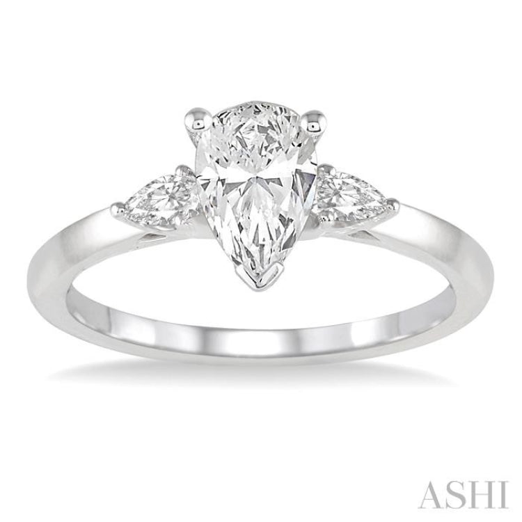 3/4 Ctw Pear Cut Diamond Ladies Engagement Ring With 1/2 Ct Pear Cut Center Stone in 14K White Gold 3/4 Ctw Pear Cut Diamond Ladies Engagement Ring With 1/2 Ct Pear Cut Center Stone in 14K White Gold