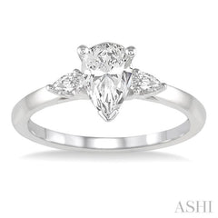 3/4 Ctw Pear Cut Diamond Ladies Engagement Ring With 1/2 Ct Pear Cut Center Stone in 14K White Gold 3/4 Ctw Pear Cut Diamond Ladies Engagement Ring With 1/2 Ct Pear Cut Center Stone in 14K White Gold