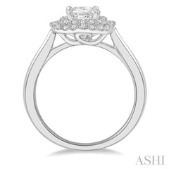 3/4 Ctw Princess & Halo Round Cut Diamond Ladies Engagement Ring With 1/2 Ct Princess Cut Center Stone in 14K White Gold 3/4 Ctw Princess & Halo Round Cut Diamond Ladies Engagement Ring With 1/2 Ct Princess Cut Center Stone in 14K White Gold
