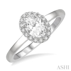 1/3 Ctw Round Cut Diamond Halo Engagement Ring With 1/4 Ct Oval Cut Center Stone in 14K White Gold 1/3 Ctw Round Cut Diamond Halo Engagement Ring With 1/4 Ct Oval Cut Center Stone in 14K White Gold