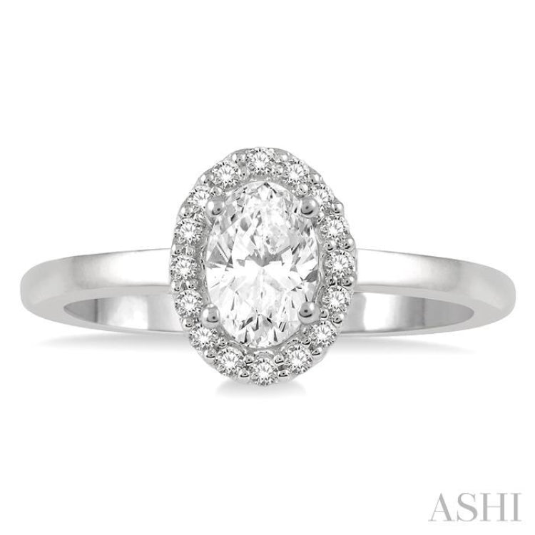 1/3 Ctw Round Cut Diamond Halo Engagement Ring With 1/4 Ct Oval Cut Center Stone in 14K White Gold 1/3 Ctw Round Cut Diamond Halo Engagement Ring With 1/4 Ct Oval Cut Center Stone in 14K White Gold