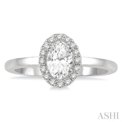 1/3 Ctw Round Cut Diamond Halo Engagement Ring With 1/4 Ct Oval Cut Center Stone in 14K White Gold 1/3 Ctw Round Cut Diamond Halo Engagement Ring With 1/4 Ct Oval Cut Center Stone in 14K White Gold