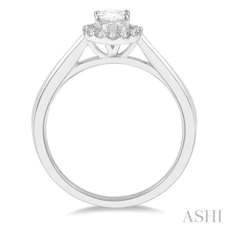 1/3 Ctw Round Cut Diamond Halo Engagement Ring With 1/4 Ct Oval Cut Center Stone in 14K White Gold 1/3 Ctw Round Cut Diamond Halo Engagement Ring With 1/4 Ct Oval Cut Center Stone in 14K White Gold