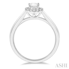 1/3 Ctw Round Cut Diamond Halo Engagement Ring With 1/4 Ct Oval Cut Center Stone in 14K White Gold 1/3 Ctw Round Cut Diamond Halo Engagement Ring With 1/4 Ct Oval Cut Center Stone in 14K White Gold