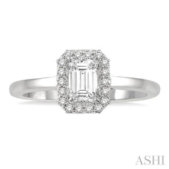 1/3 Ctw Round Cut Diamond Engagement Ring With 1/4 Ct Emerald Cut Center Stone in 14K White Gold 1/3 Ctw Round Cut Diamond Engagement Ring With 1/4 Ct Emerald Cut Center Stone in 14K White Gold
