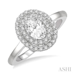 3/4 Ctw Round & Oval Cut Diamond Ladies Engagement Ring with 1/2 Ctw Oval Cut Center Stone in 14K White Gold 3/4 Ctw Round & Oval Cut Diamond Ladies Engagement Ring with 1/2 Ctw Oval Cut Center Stone in 14K White Gold