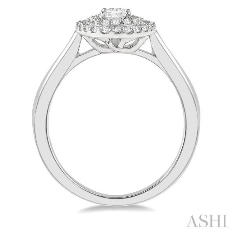 3/4 Ctw Round & Oval Cut Diamond Ladies Engagement Ring with 1/2 Ctw Oval Cut Center Stone in 14K White Gold 3/4 Ctw Round & Oval Cut Diamond Ladies Engagement Ring with 1/2 Ctw Oval Cut Center Stone in 14K White Gold
