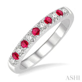 2 MM Round Shape Ruby and 1/5 Ctw Round Cut Diamond Precious Wedding Band in 14K White Gold