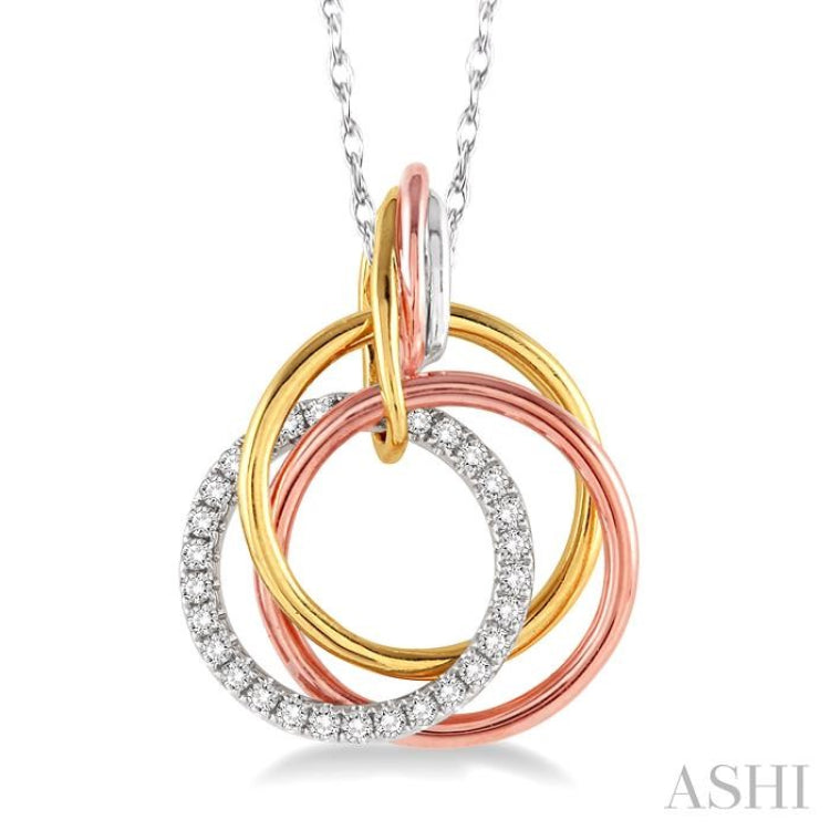 1/5 Ctw Round Cut Diamond Circle Pendant in 14K Tri Color Gold with Chain 1/5 Ctw Round Cut Diamond Circle Pendant in 14K Tri Color Gold with Chain