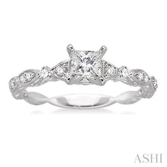 3/8 Ctw Diamond Engagement Ring with 1/4 Ct Princess Cut Center Stone in 14K White Gold 3/8 Ctw Diamond Engagement Ring with 1/4 Ct Princess Cut Center Stone in 14K White Gold
