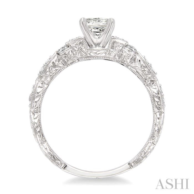 3/8 Ctw Diamond Engagement Ring with 1/4 Ct Princess Cut Center Stone in 14K White Gold 3/8 Ctw Diamond Engagement Ring with 1/4 Ct Princess Cut Center Stone in 14K White Gold