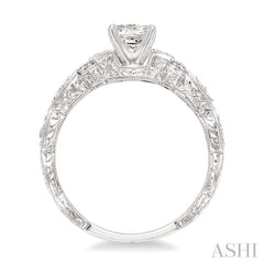 3/8 Ctw Diamond Engagement Ring with 1/4 Ct Princess Cut Center Stone in 14K White Gold 3/8 Ctw Diamond Engagement Ring with 1/4 Ct Princess Cut Center Stone in 14K White Gold