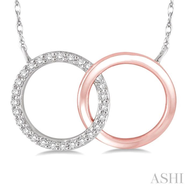 1/6 Ctw Round Cut Diamond Circle n Circle Pendant in 10K White and Rose Gold with Chain 1/6 Ctw Round Cut Diamond Circle n Circle Pendant in 10K White and Rose Gold with Chain