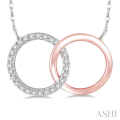 1/6 Ctw Round Cut Diamond Circle n Circle Pendant in 10K White and Rose Gold with Chain 1/6 Ctw Round Cut Diamond Circle n Circle Pendant in 10K White and Rose Gold with Chain