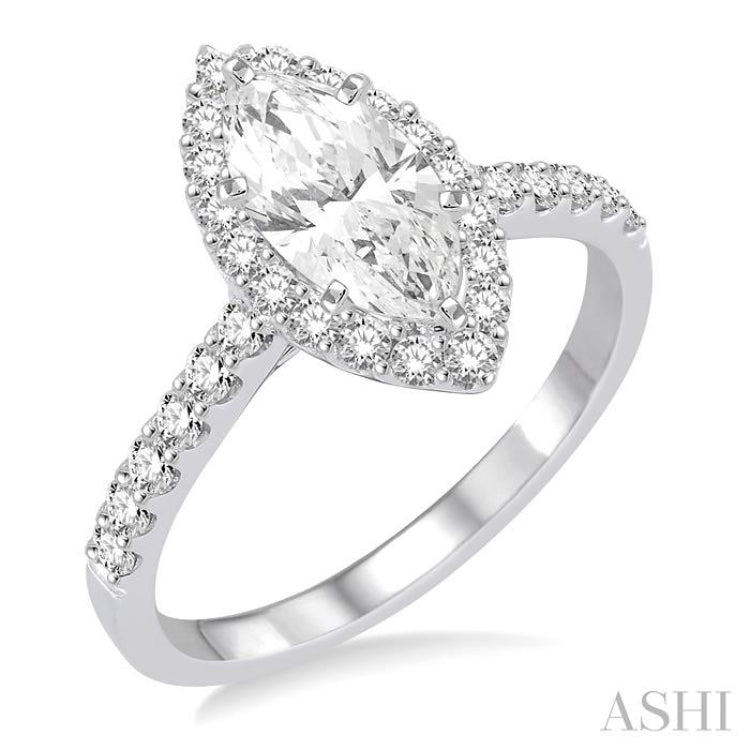 3/4 Ctw Diamond Engagement Ring with 1/2 Ct Marquise Cut Center Stone in 14K White Gold 3/4 Ctw Diamond Engagement Ring with 1/2 Ct Marquise Cut Center Stone in 14K White Gold
