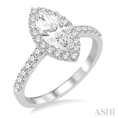 3/4 Ctw Diamond Engagement Ring with 1/2 Ct Marquise Cut Center Stone in 14K White Gold 3/4 Ctw Diamond Engagement Ring with 1/2 Ct Marquise Cut Center Stone in 14K White Gold