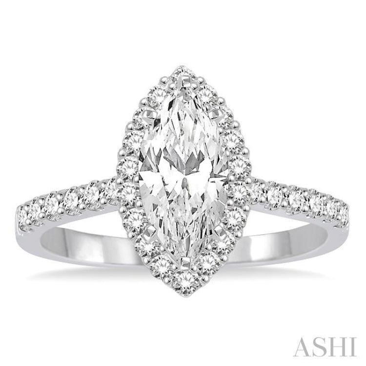3/4 Ctw Diamond Engagement Ring with 1/2 Ct Marquise Cut Center Stone in 14K White Gold 3/4 Ctw Diamond Engagement Ring with 1/2 Ct Marquise Cut Center Stone in 14K White Gold