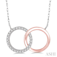 1/6 Ctw Round Cut Diamond Circle n Circle Pendant in 14K White and Rose Gold with Chain 1/6 Ctw Round Cut Diamond Circle n Circle Pendant in 14K White and Rose Gold with Chain