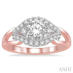 3/4 Ctw Diamond Engagement Ring with 1/2 Ct Round Cut Center Stone in 14K Rose and White Gold 3/4 Ctw Diamond Engagement Ring with 1/2 Ct Round Cut Center Stone in 14K Rose and White Gold