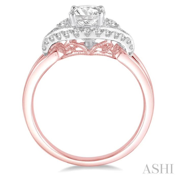 3/4 Ctw Diamond Engagement Ring with 1/2 Ct Round Cut Center Stone in 14K Rose and White Gold 3/4 Ctw Diamond Engagement Ring with 1/2 Ct Round Cut Center Stone in 14K Rose and White Gold