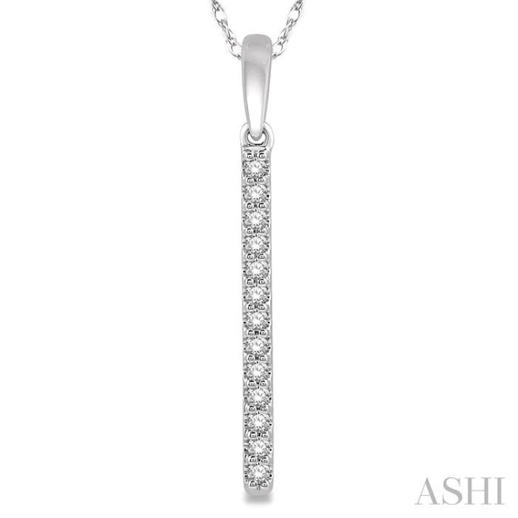 1/10 Ctw Straight Bar Round Cut Diamond Petite Pendant With Chain in 10K White Gold 1/10 Ctw Straight Bar Round Cut Diamond Petite Pendant With Chain in 10K White Gold