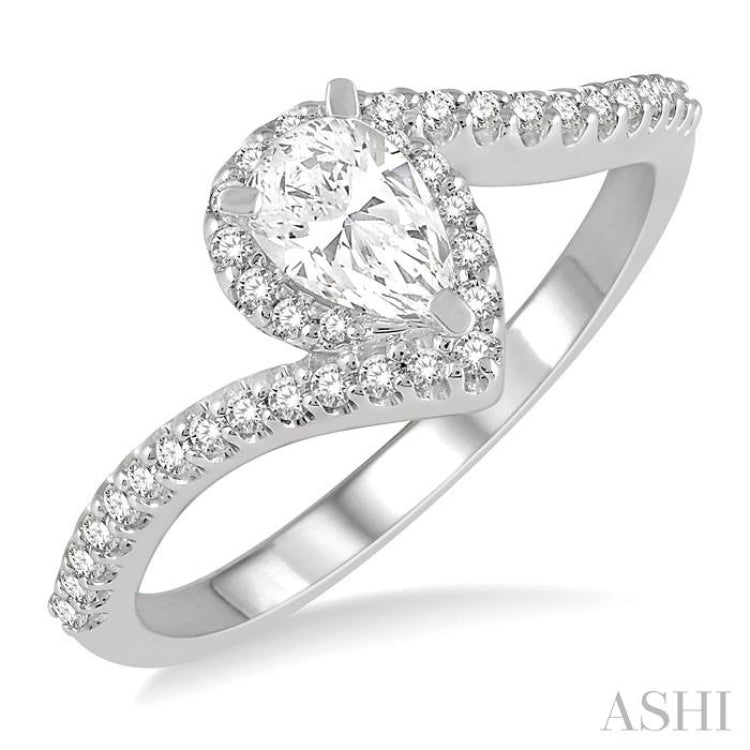 1/2 Ctw Embraced Pear Shape Diamond Ladies Engagement Ring with 1/3 Ct Pear Cut Center Stone in 14K White Gold 1/2 Ctw Embraced Pear Shape Diamond Ladies Engagement Ring with 1/3 Ct Pear Cut Center Stone in 14K White Gold