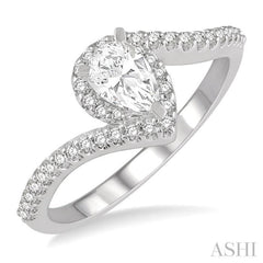 1/2 Ctw Embraced Pear Shape Diamond Ladies Engagement Ring with 1/3 Ct Pear Cut Center Stone in 14K White Gold 1/2 Ctw Embraced Pear Shape Diamond Ladies Engagement Ring with 1/3 Ct Pear Cut Center Stone in 14K White Gold