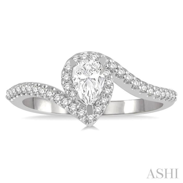 1/2 Ctw Embraced Pear Shape Diamond Ladies Engagement Ring with 1/3 Ct Pear Cut Center Stone in 14K White Gold 1/2 Ctw Embraced Pear Shape Diamond Ladies Engagement Ring with 1/3 Ct Pear Cut Center Stone in 14K White Gold