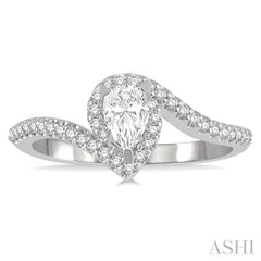 1/2 Ctw Embraced Pear Shape Diamond Ladies Engagement Ring with 1/3 Ct Pear Cut Center Stone in 14K White Gold 1/2 Ctw Embraced Pear Shape Diamond Ladies Engagement Ring with 1/3 Ct Pear Cut Center Stone in 14K White Gold