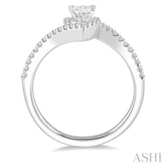 1/2 Ctw Embraced Pear Shape Diamond Ladies Engagement Ring with 1/3 Ct Pear Cut Center Stone in 14K White Gold 1/2 Ctw Embraced Pear Shape Diamond Ladies Engagement Ring with 1/3 Ct Pear Cut Center Stone in 14K White Gold